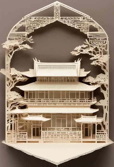 Pavilions，China-style，paper cut out