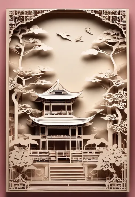 Pavilions，China-style，paper cut out