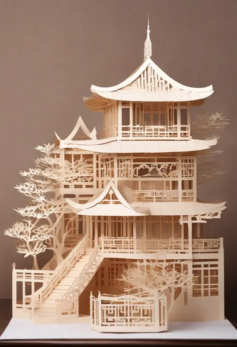 Pavilions，China-style，paper cut out