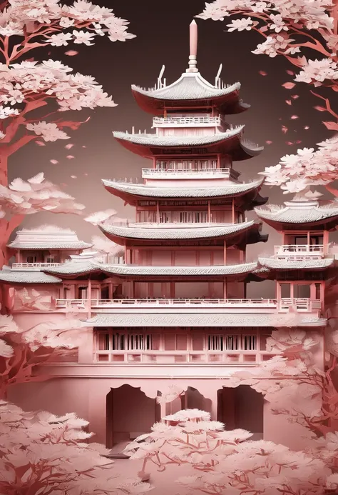 Pavilions，China-style，paper cut out