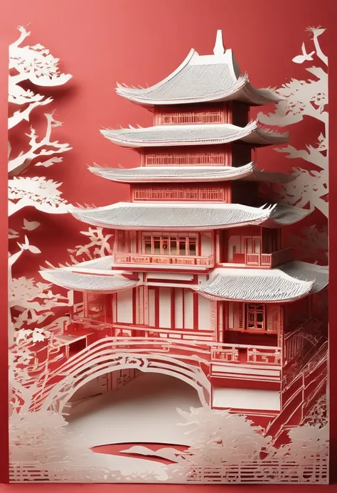 Pavilions，China-style，paper cut out