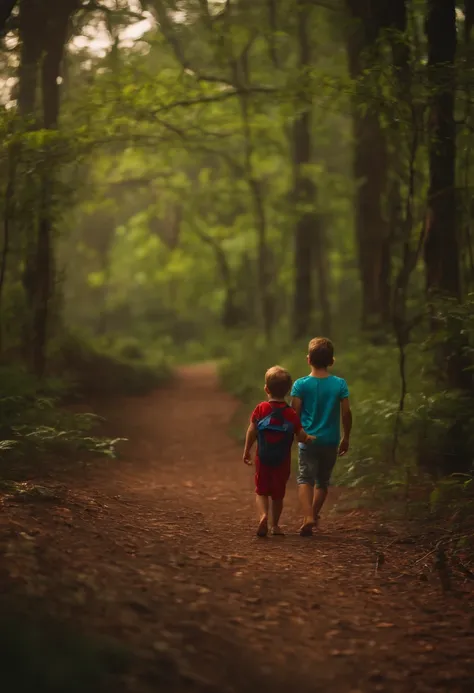 UM MENINO BRINCANDO NO BOSQUE