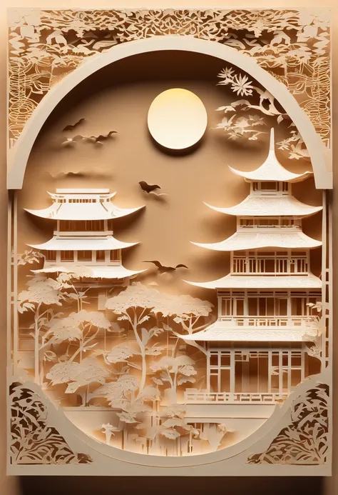 mid-autumn festival，Guanghan Palace，Moon，Laurel，arte em papel cortado，Works of masters