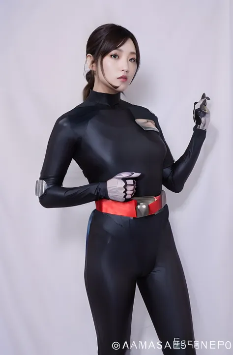 alafed woman in black suit, wearing tight suit, full-cosplay, in spandex suit, wearing black tight clothing, tight full body sui...