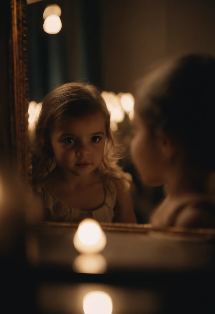 Little child in front of the mirror seeing her older version