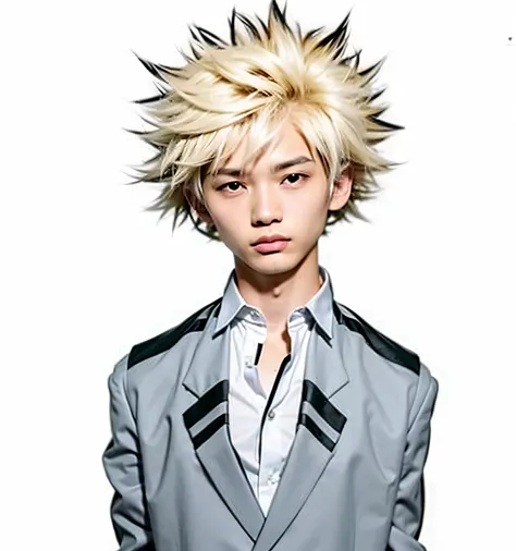 a young asian man with spiky blonde hair, ultra realistic, high quality, detailed face