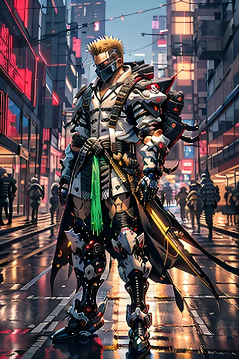 there is a man in a black and green outfit with a backpack, cyberpunk streetwear, cyberpunk suit, cyberpunk street goon, cyberpunk wearing, cyberpunk techwear, muted cyberpunk style, has cyberpunk style, style of cyberpunk, wearing cyberpunk streetwear, cy...