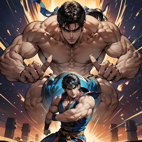 Hokuto no Ken kenshiro vs raoh super detailed faces and lots of men Witness of a great legendary fight muscular handsome men correct proportions super detailed Dynamic shooting scene shooting center scene correct hands poses Very detailed faces hands Very ...