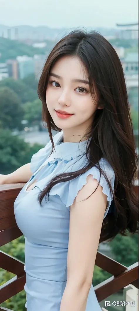 a close up of a woman posing on a balcony with a city in the background, beautiful south korean woman, korean girl, gorgeous young korean woman, chinese girl, beautiful asian girl, korean woman, beautiful young korean woman, asian girl, gorgeous chinese mo...