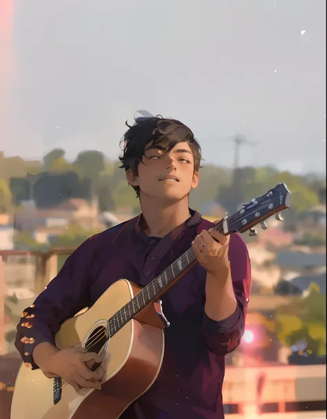 there is a man that is playing a guitar on the roof, performing on stage, singer songwriter, guitar solo, inspired by Bikash Bhattacharjee, playing the guitar, he is a rockstar, profile pic, playing guitar, album photo, playing a guitar, new song, during g...