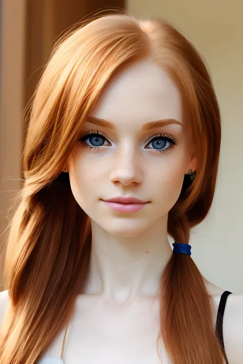 Female, pale_skin, caucasian, brown_eyes, ginger_hair, ponytail_hair, teen, young, feminine, dark_freckles, soft_face, adorable, lanky, skinny, 3d, depth