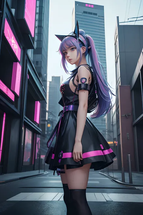 anime girl in a dress and headband standing in front of a building, digital cyberpunk anime art, digital cyberpunk - anime art, anime cyberpunk art, cyberpunk anime girl, cyberpunk anime girl mech, anime style 4 k, best anime 4k konachan wallpaper, cyber s...