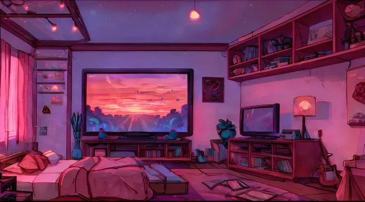 rose sky, bedroom, lofi vibe, tv & videogames, guy