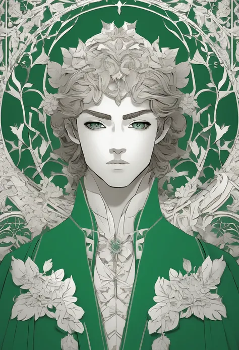 Anime - Stylistic image of a man in a green cloak and a green cape, casimir art, Beautiful androgynous prince, handsome guy in demon killer art, picture of a male cleric, official character illustration, Delicate androgynous prince, inspired in kris from d...