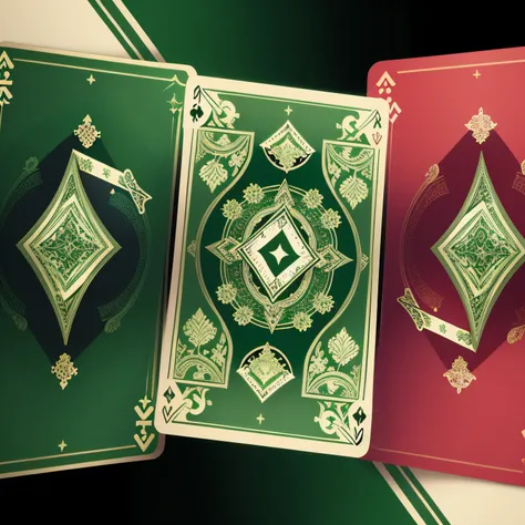 Three green playing cards, com estrelas douradas e um fundo verde, card art, Cards, Tarot card background