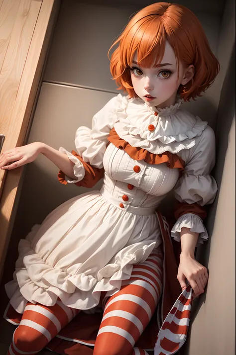 1 chica anime, con vestuario de pennywise stephen king, chica anime como pennywise