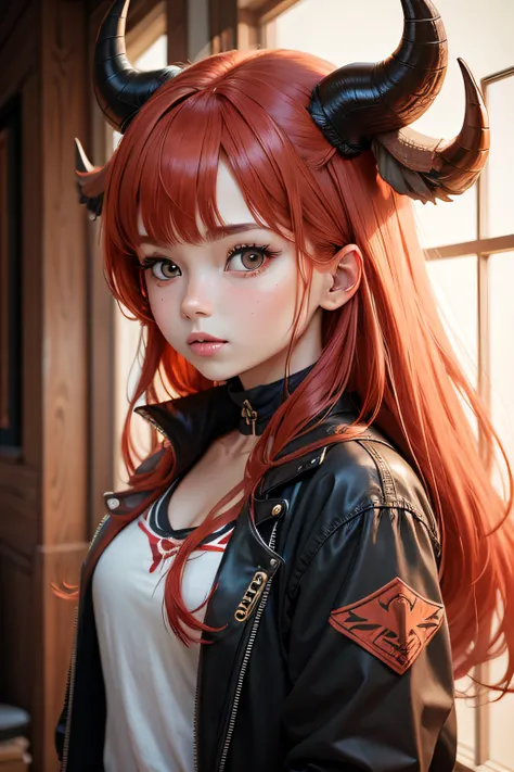 red-haired girl with buffalo horns