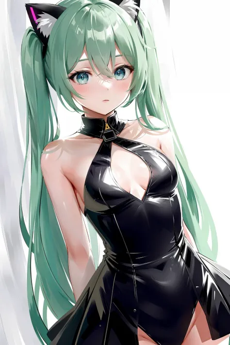 1girl, hatsune_miku,cat ears,leotard, poto realistc,bare shoulders,