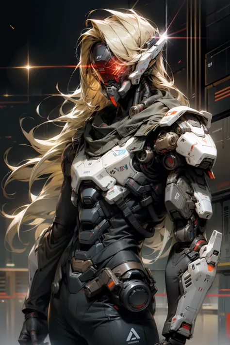 humanoid robot male, laser weapon, sci-fi city, blonde straight hair, young, --auto