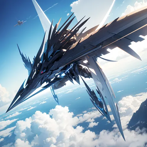 Create a gigantic sword gear in the middle of the sky flying alone without humans in the image