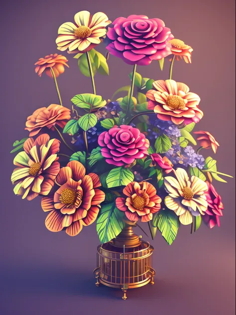 flowers  painting, 3d render, steampunk, 4k