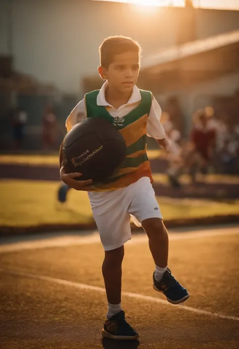 menino gordinho olhando para frente na escola, in physical education, realista, 8k