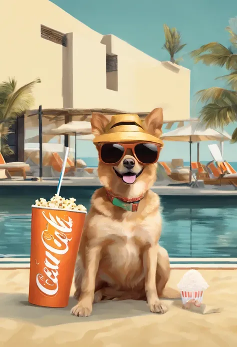 Ultra HD photorealism
caramel dog,
With shorts and a blouse with palm tree and beach designs,
With sunglasses,
With a straw hat,
Very Brazilian background,
Eating a bag of popcorn