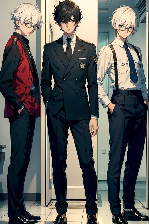 top-quality　​masterpiece　Boys wearing high school long pants uniforms with mash cut hairstyles