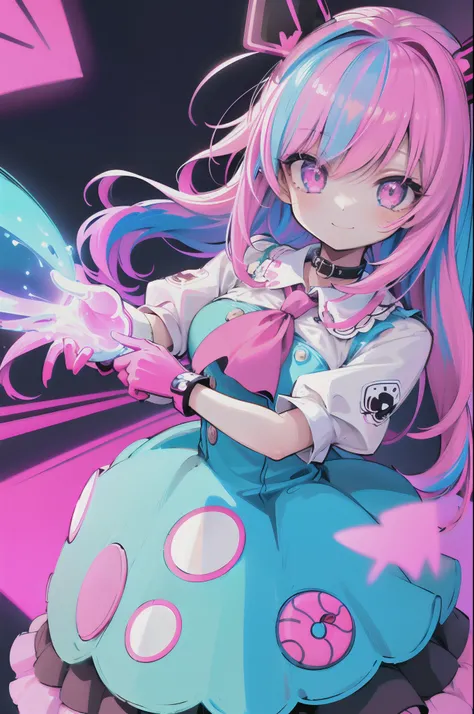 (masterpiece, top quality, best quality, official art, beautiful and aesthetic:1.2), (photoreal:1.5), BREAK 1 girl with a bunch of candy and a candy machine in her hand and a pink background with stars, upper body,smiling break Alice Prin, photo, a detaile...