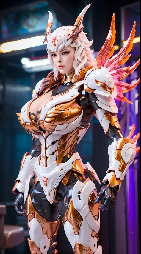 THUNDER DRAGON, (DRAGON HEAD), HUGE BOOBS, THUNDER MECHA ARMOR FULL SUIT, (CLEAVAGE), (A PAIR LARGEST PHOENIX WINGS), TRANSPARANT, TALL LEGS, STANDING, SEXY BODY, MUSCLE ABS.