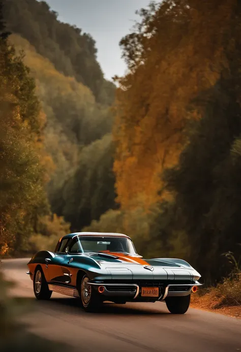 Un Corvette ZRI Naranja avanza por el camino，The roadside is full of people screaming