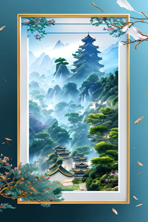 Chinese architecture,gardens,mountain water,Sea of Clouds，4K Ultra HD, 超高分辨率, (Photorealistic: 1.4), Best quality，tmasterpiece，（pastel colour：1.2）