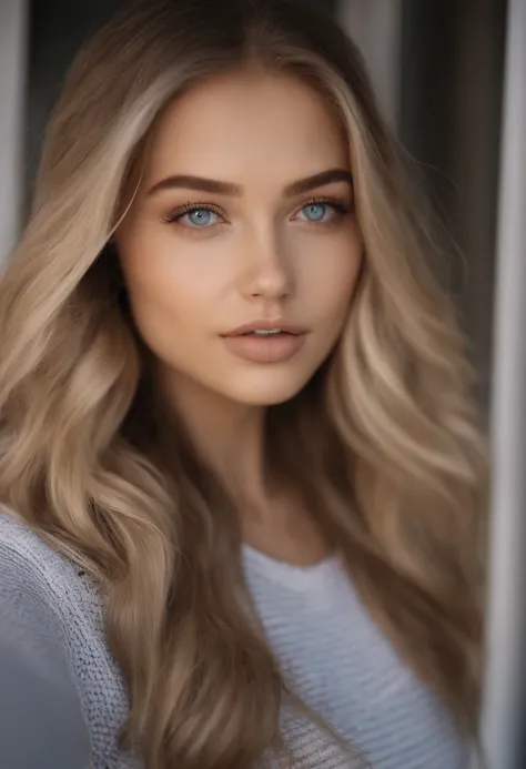 18 years old sexy girl with blue eyes, Portrait Sophie Mudd, blonde hair and big eyes, selfie of a young woman, Bedroom eyes, Violet Myers, without makeup, natural makeup, looking at the sky, Face with Artgram, Subtle makeup, Stunning full body photo, clea...