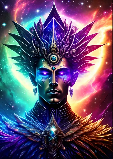 dreamlikeart, galaxy, outer space, nebula, star, [cyberpunked] Vishnu from the stars. (star:1.5),