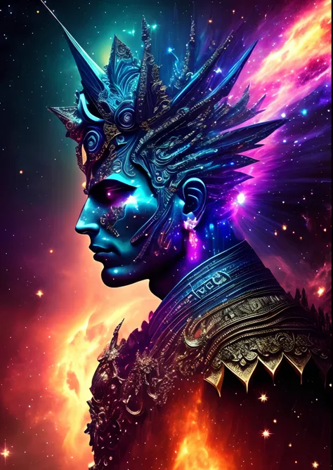 dreamlikeart, galaxy, outer space, nebula, star, [cyberpunked] Vishnu from the stars. (star:1.5),