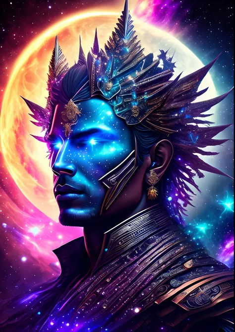 dreamlikeart, galaxy, outer space, nebula, star, [cyberpunked] Vishnu from the stars. (star:1.5),