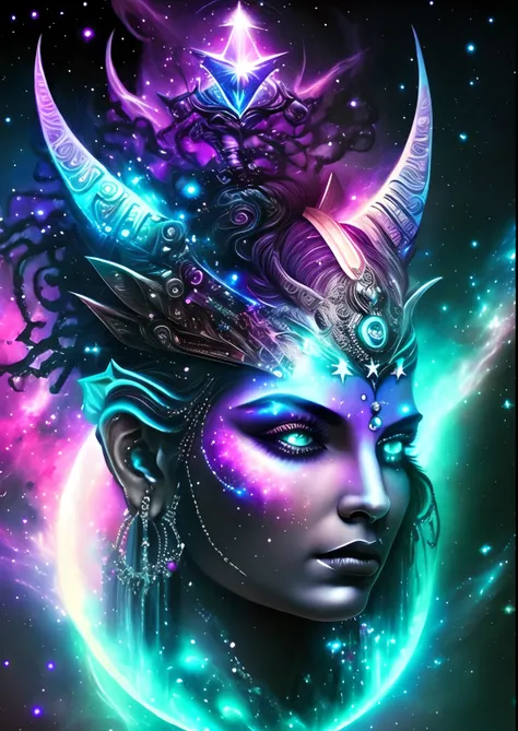 dreamlikeart, galaxy, outer space, nebula, star, [cyberpunked] Shiva from the stars. (star:1.5),