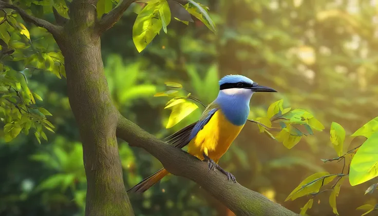 The Brave Great Kiskadee Against the Menacing Hawk

In a lush forest where tall trees touched the sky and streams sang gentle melodies, there lived a small great kiskadee bird named Valente. He was known for his bright yellow plumage and courageous heart.