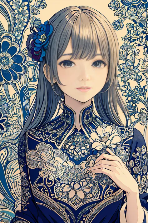 (masterpiece, top quality, best quality, official art, beautiful and aesthetic: 1.2), (1girl: 1.3), very detailed, (fractal art: 1.1), (color: 1.1) (flowers: 1.3), (by Yuko Higuchi:1.4), Higuchi Yuko,(by Yoh:1.2),(lineart),line drawing,pen drawing,zentangl...