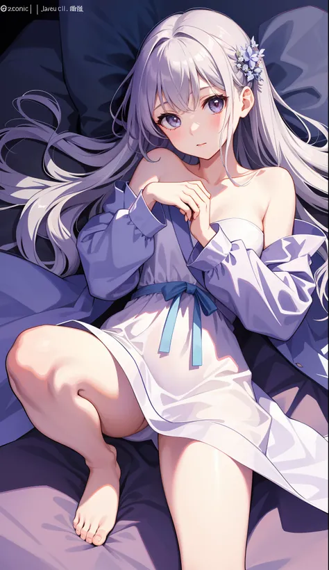 1girl in、AS-Adult、dressing gown、Soft dress、night dress、Lying in bed、One leg open、Upper body portrait、