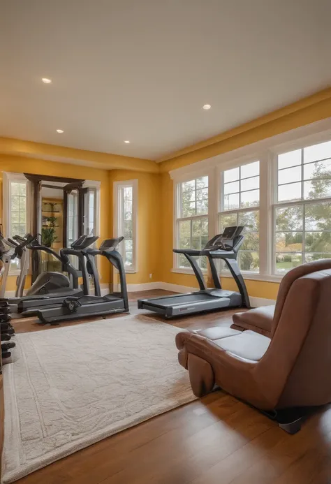 Elegant space，Bright，European style wainscoting，There is a variety of fitness equipment，River view from the window