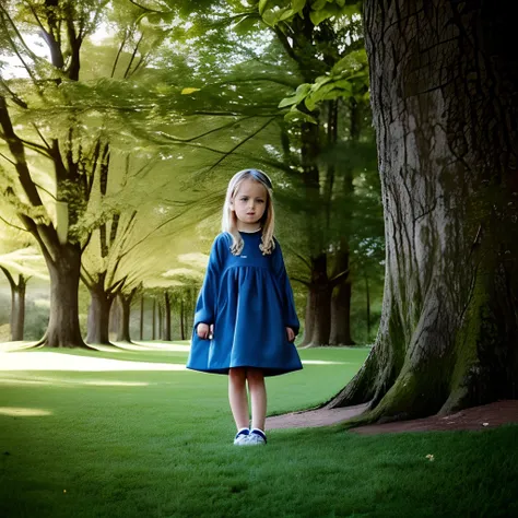 (uma menina de 2 anos),(standing on the grass, among the trees),(em uma clareira florestal),(arte digital detalhada),(beautiful)...