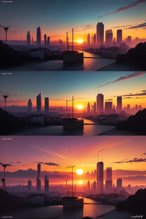 Help me draw a sunset in the colors of the city