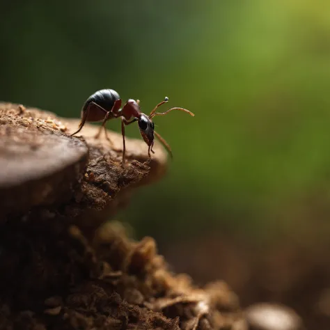 an ant on the top of mushroom