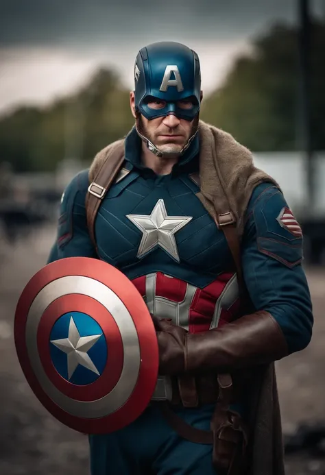 portrait of poor homeless captain america