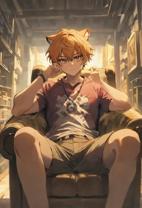 Human male tiger looks sunglasses lying on a recliner with hands on the back of his head basking in the sun