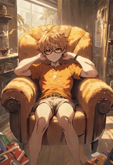 Human male tiger looks sunglasses lying on a recliner with hands on the back of his head basking in the sun