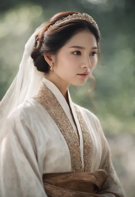 masterpiece,high quality,high-definition,extremely detailed,1girl, detailed eyes, detailed face, upper body, breast,brown eyes,hanfu,white dress,