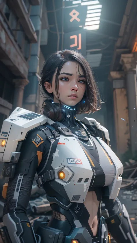 ((Best quality)), ((masterpiece)), (highly detailed:1.3), 3D,Shitu-mecha, beautiful cyberpunk women with her mecha in the ruins of city from a forgoten war, ancient technology,HDR (High Dynamic Range),Ray Tracing,NVIDIA RTX,Super-Resolution,Unreal 5,Subsur...