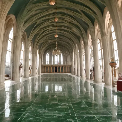 rumble of hurried footsteps on the serene emerald marble floors propagating through the vaulted ceilings and getting lost in the ringing of bells in the distance, anunciaban el cortejo de sirvientas que pasaron apresuradamente a su lado, bowing quickly whi...